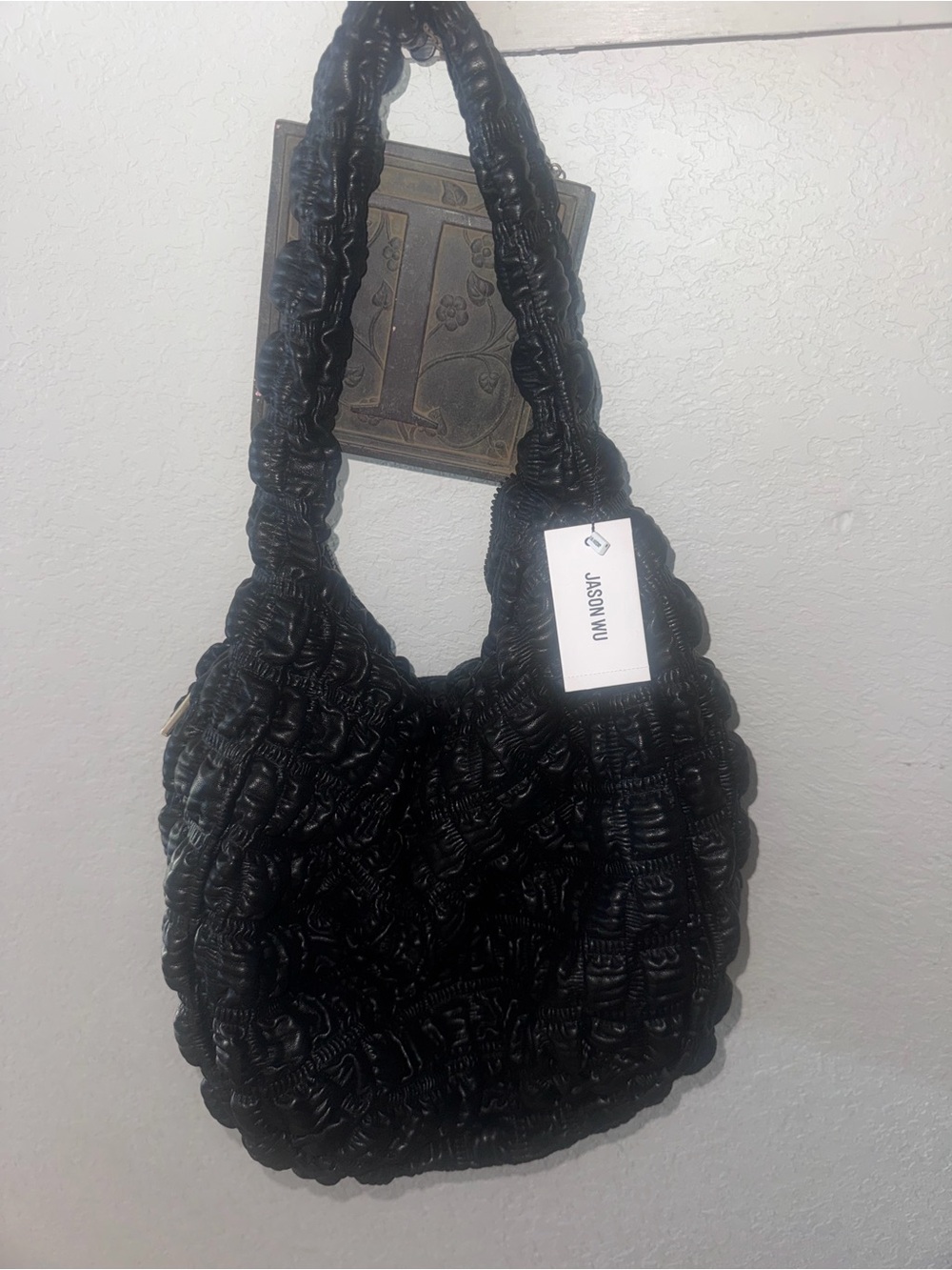 Jason Wu Black Leather Look Shoulder Hobo Tote NWT